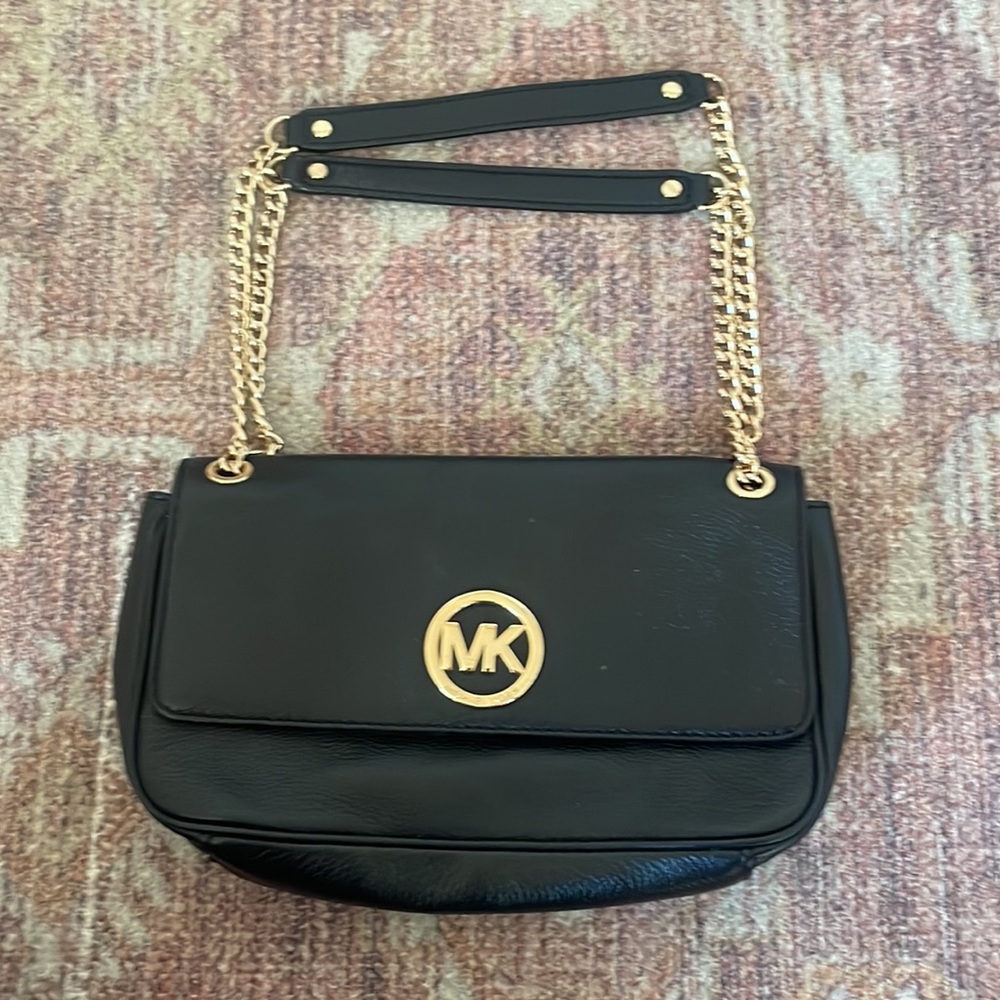 Michael Kors Black Gold Flap MK Handbag